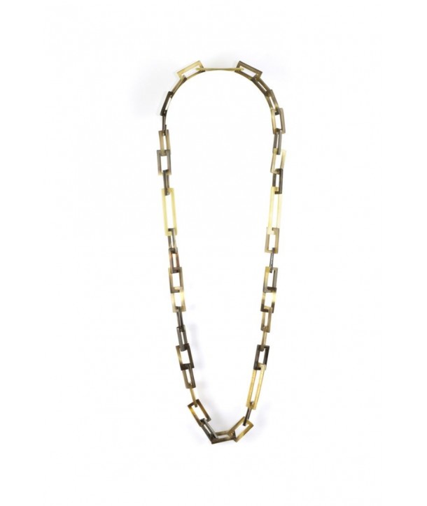 2-size flat rectangular rings long necklace in blond horn