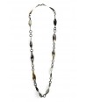 Thin twisted pieces long necklace in marbled black horn