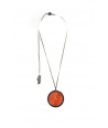 Black horn medallion pendant set with orange ostrich leather