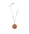 Checkered black horn pendant with orange ostrich leather