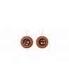 Checkered blond horn earrings with orange ostrich leather