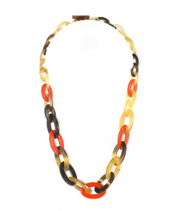 Collier anneaux ovales plats et fins en sabot et laque orange