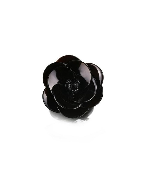 Petite broche fleur en corne noire unie