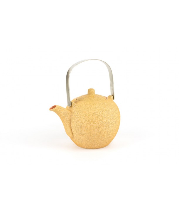 Orange round teapot with stainless steel handle