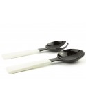 Large black horn cutlery with wooden ivory lacquered triangular handle