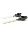 Large black horn cutlery with wooden ivory lacquered triangular handle