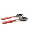 Large black horn cutlery with wooden red lacquered triangular handle