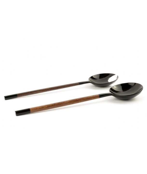 Crab claw-shaped round cutlery in black horn and wood