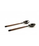 Petits couverts ronds pinces de crabe en corne noire et bois