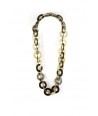 Wide flat rings long necklace in blond horn