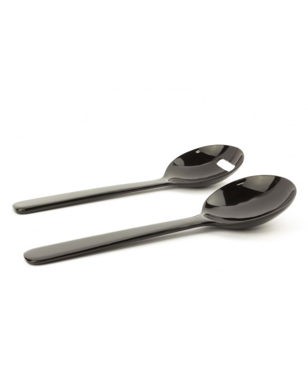 Round cutlery in plain black horn