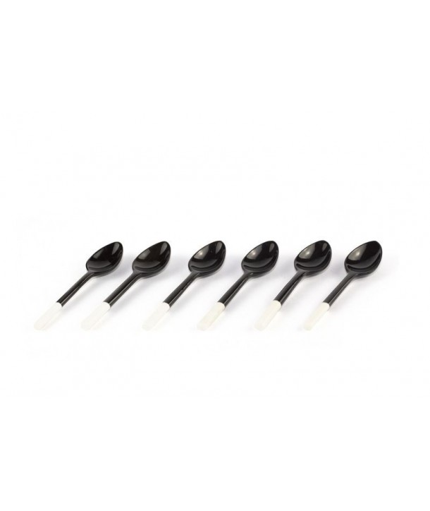 Set of 6 black horn coffee spoon white handle in bone