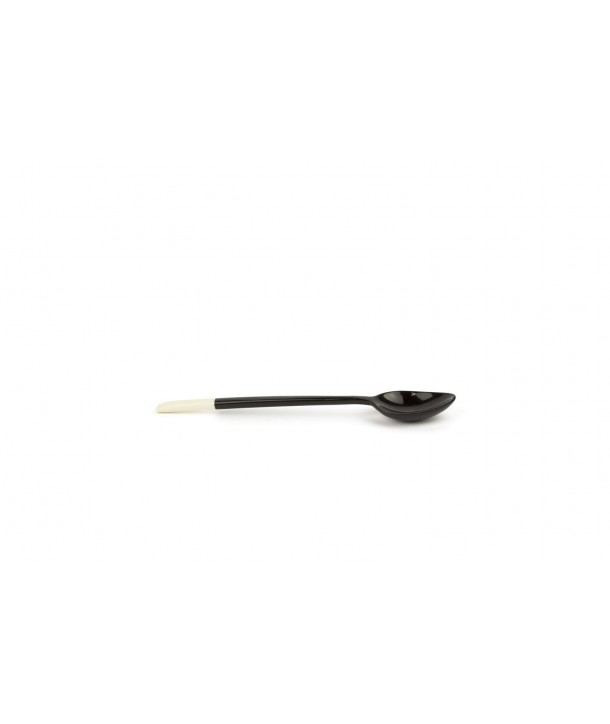 Set of 6 black horn spoon with white bone handle