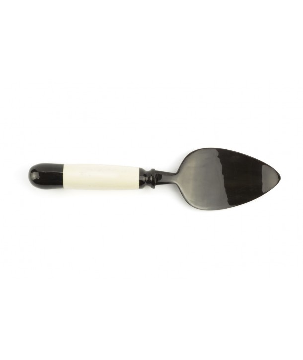 Thick white handle pie shovel in black horn and bone