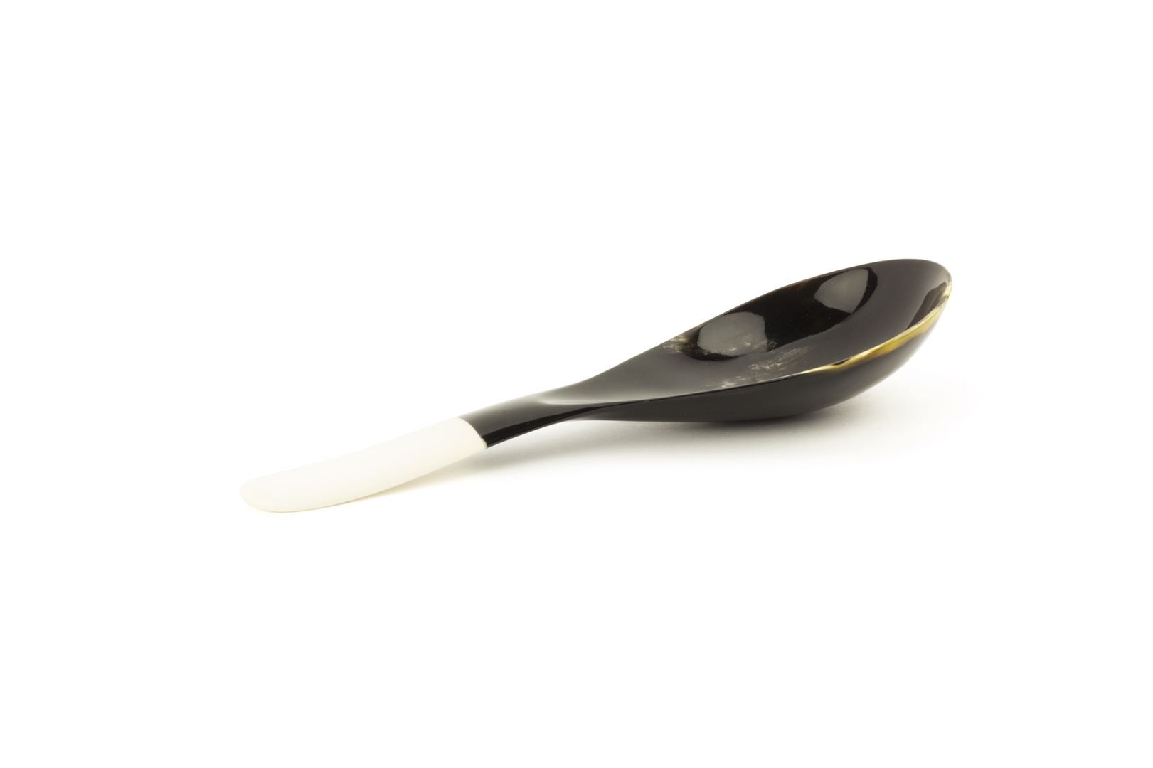 Cuillère à  riz en corne noire et manche os