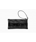 Petite pochette cuir autruche et vache en cuir noir
