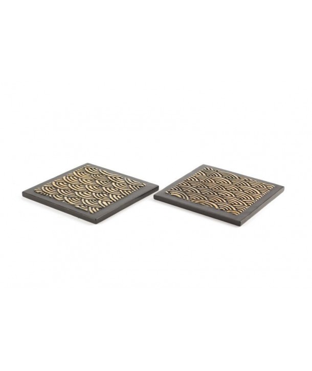 Set of 2 wave patterne square bottle coaster in stone with black background