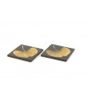 Set of 2 Gingko Square bottle coasters in stone with black background