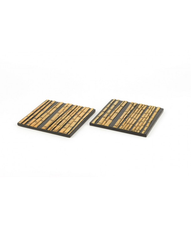 Set of 2 bamboo forest sqaure bottle coasters in stone with black background