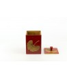 Gingko square tea box in stone with red background