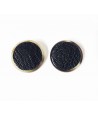Black Horn round clip earrings set with black ostrich leather