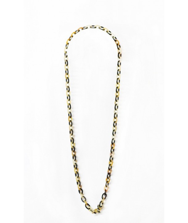 Fine oval mesh long necklace in blond and black horn