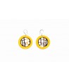 Boucle d'oreille ronde mondrian cerclé laque jaune