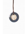 Checkered pendant circle with marbled black horn and gray blue lacquer