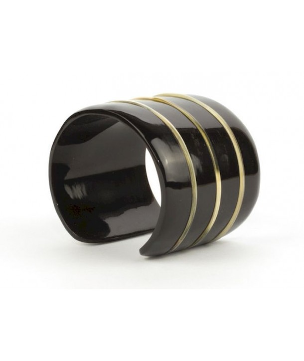 Open bracelet 3 thin lines in plain black horn