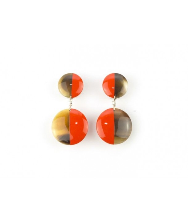 Boucles d'oreilles clips double disques pleins laqués orange