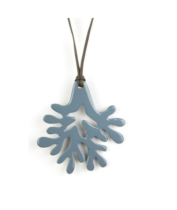 Large emerald gray-blue lacquered coral pendant