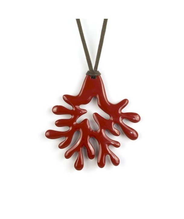 Large red lacquered coral pendant
