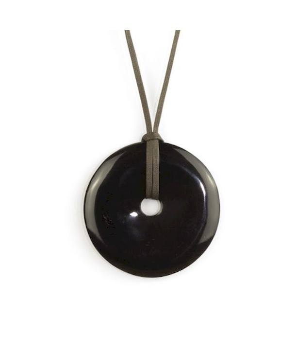Perforated disc pendant in black horn