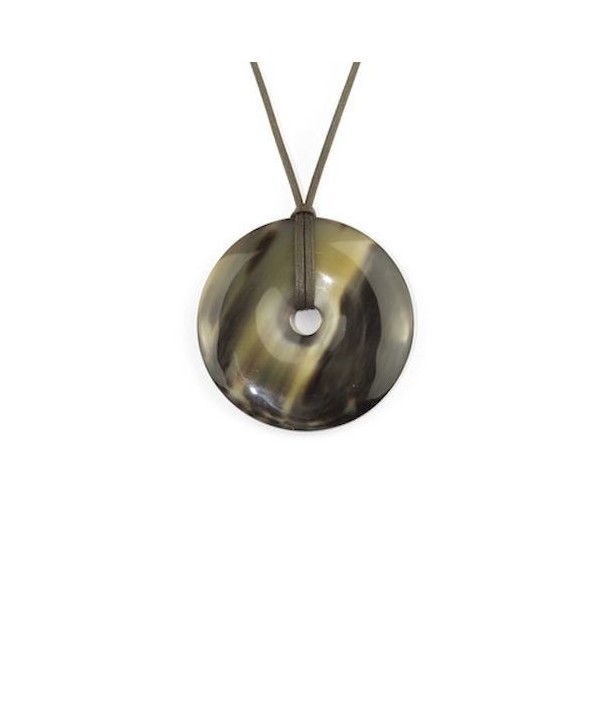 Perforated disc pendant in marbled black horn