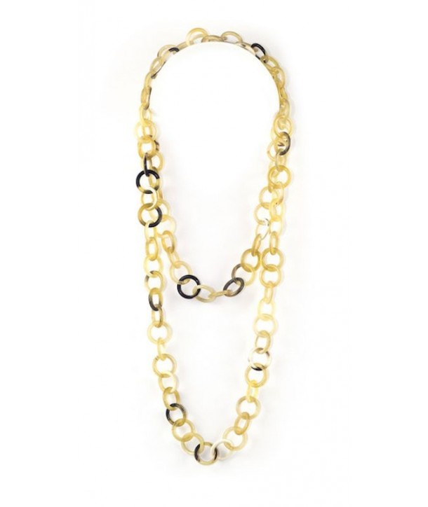 Medium size round rings long necklace in blond horn