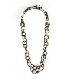 Medium size round rings long necklace in black horn and bone