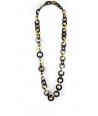 Flat rings long necklace in blond and black horn