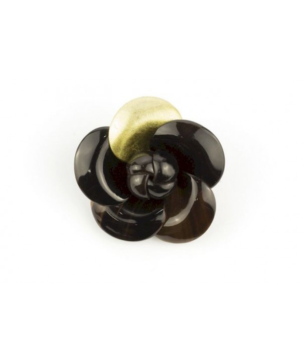 Gold lacquered camellia brooch