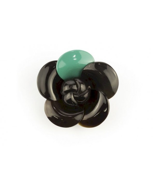 Emerald green lacquered camellia brooch