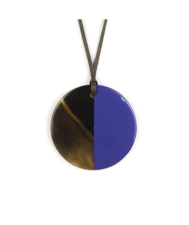 Pendentif disque laqué bleu indigo