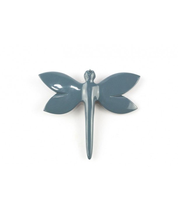 Broche libellule laquée gris-bleu