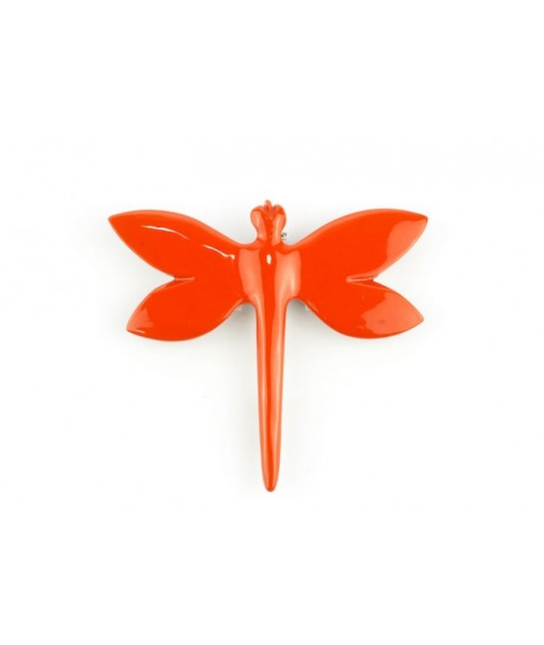 Orange lacquered dragonfly brooch