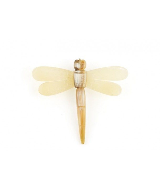 Short dragonfly brooch in blond horn