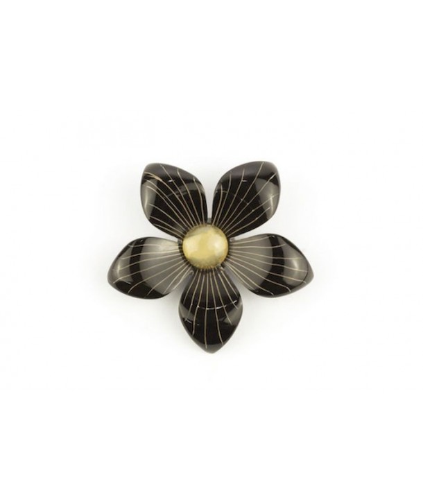 Broche fleur bicolore en corne noire unie