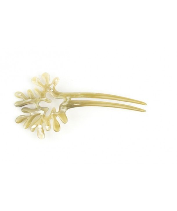 Big double coral hairpin in blond horn