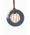 Checkered pendant circle with marbled black horn and gray blue lacquer