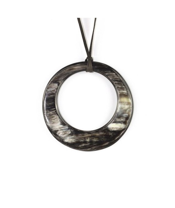 Large irregular ring pendant in marbled black horn