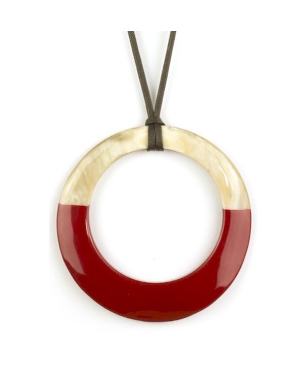 Pendentif grand anneau irrégulier laqué rouge