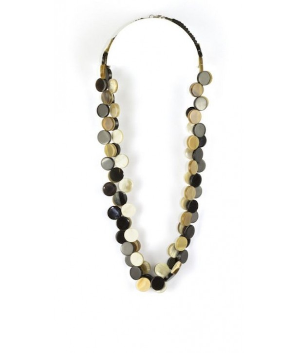 Double collier pastilles en corne blonde et noire