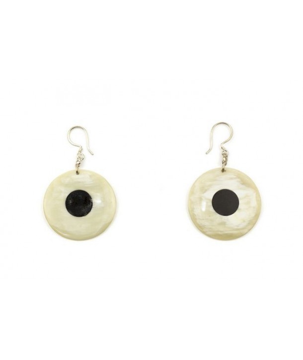 Centrally dotted disc earrings in blond horn